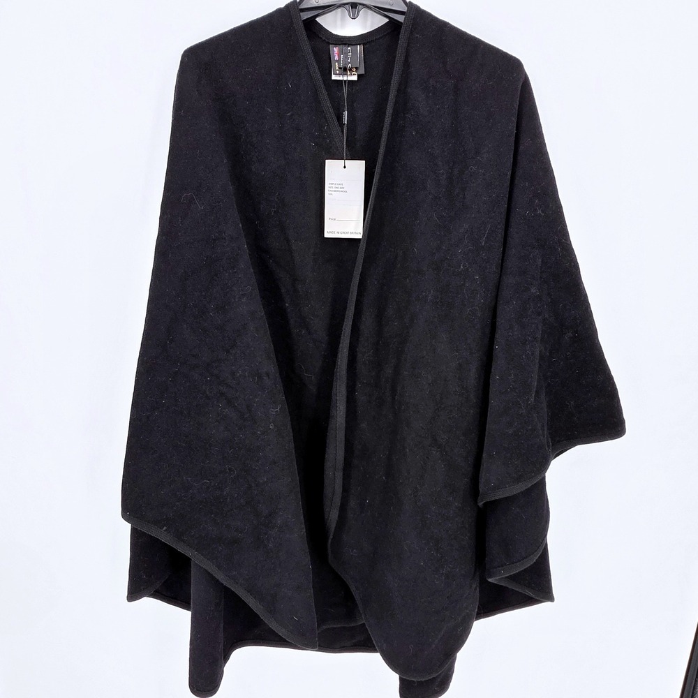 New Eliz Scott Black Simple Cape One Size Cashmere Wool Blend‎ Made in England